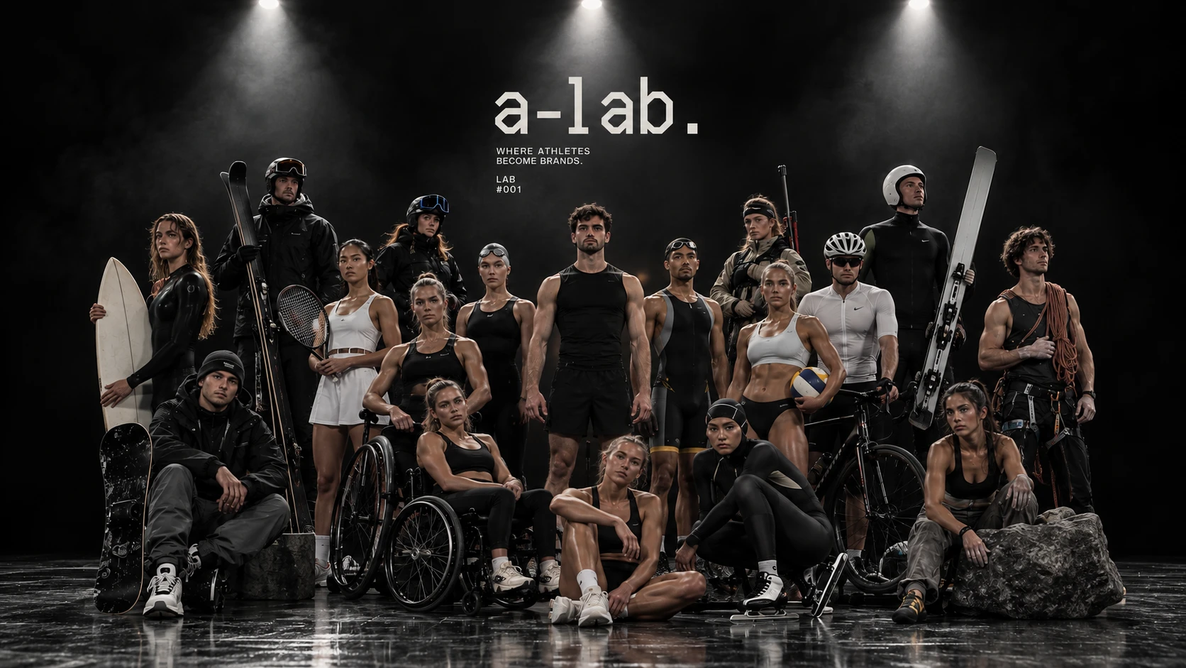 a-lab. – Where athletes become brands. Athlet:innen aus vielen olympischen und paralympischen Sportarten auf einer Bühne.